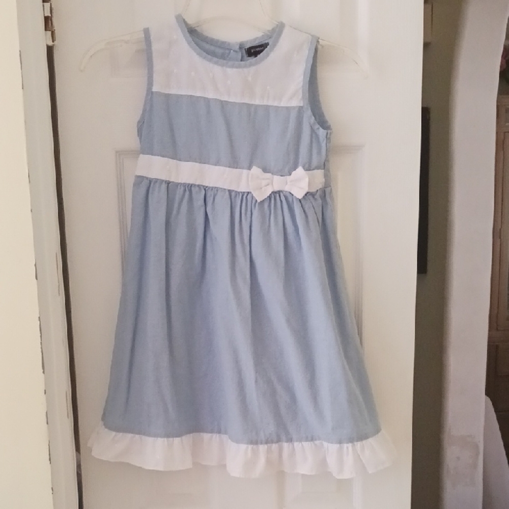 Girls Light Blue and White Bow Sleeveless Formal Dress